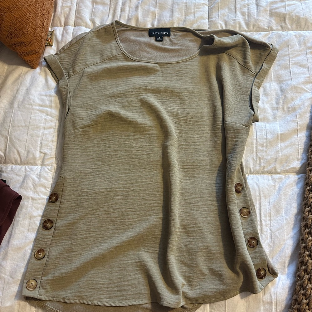 Women's Olive Top with Button Accents